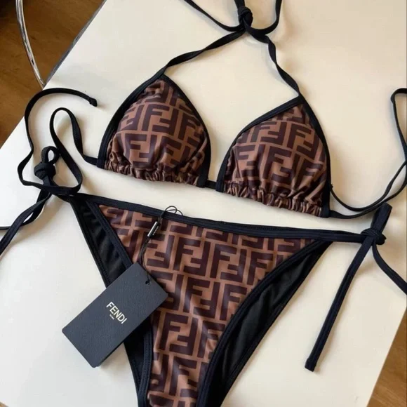 Fendi | Swim | Fendi Black And Brown Logo Bikini | Poshmark